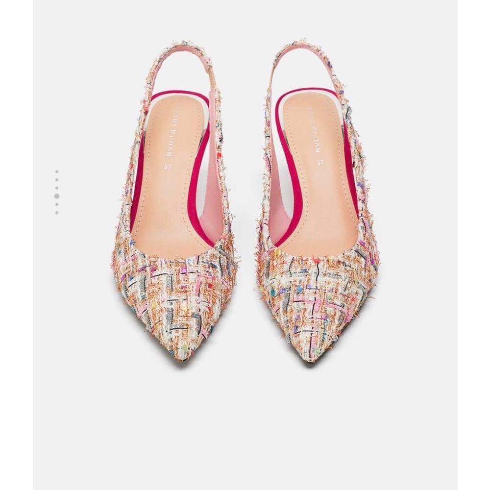 Zara Tweed Pointed Toe Slingback Heels Size 37 - Picture 3 of 10